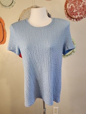 Time and Tru Light Blue Textured Crewneck Tee